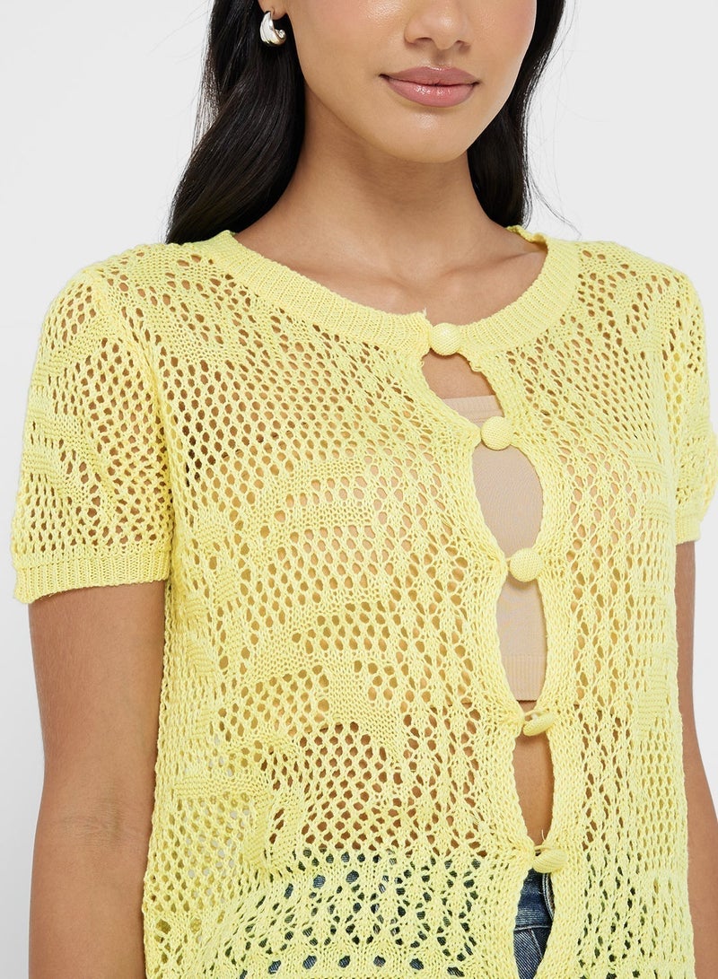 Ginger Knitted Openwork Button Up Top - Image 3