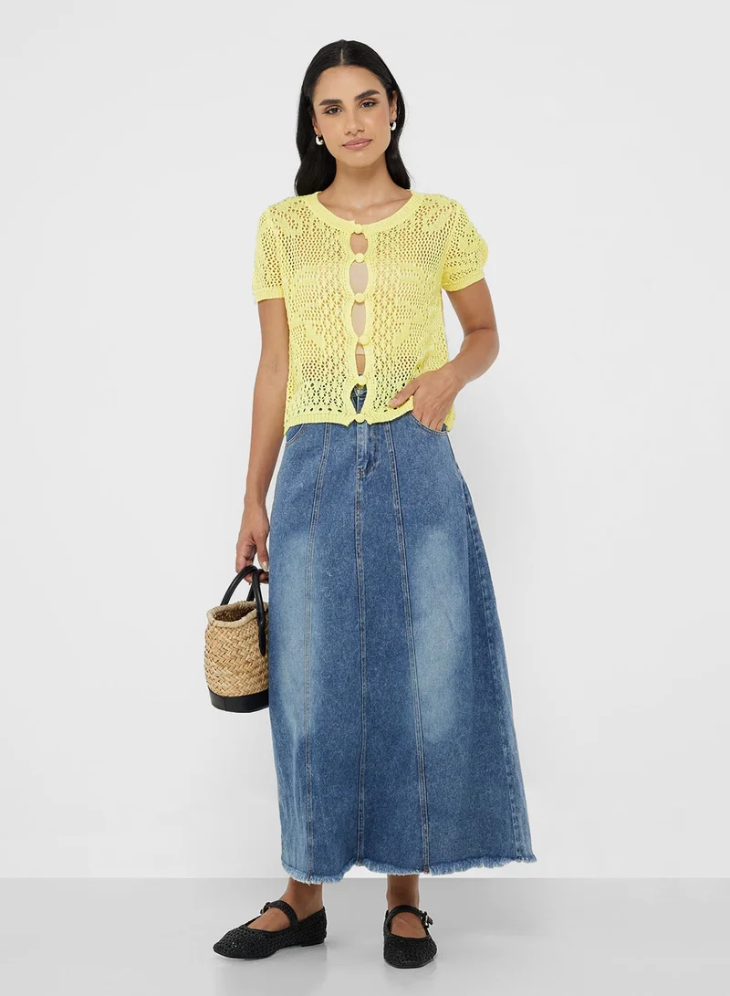 Ginger Knitted Openwork Button Up Top