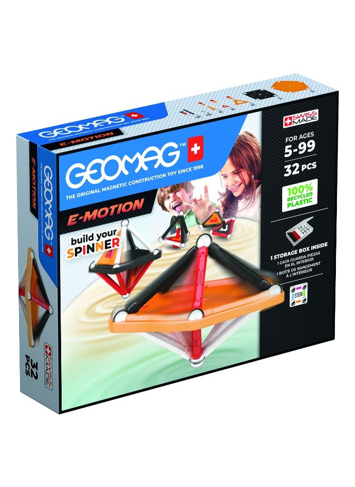 GEOMAG - Geomag E-motion STEM & Educational Magnet Toys, Made in Switzerland, 100% Recycled Plastic, Open Ended Toys, Contruction Toys, 5Y+, 32 pcs - Image 1