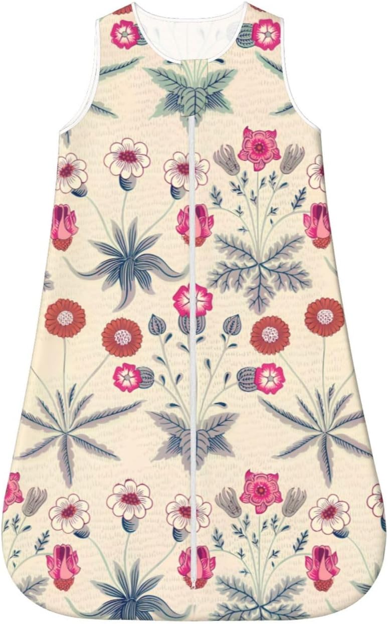 William Morris Daisy Floral Pattern Red Orange Baby Wearable Blanket Infant Boys Girls Sleeping Bags for Newborn X-Large - Image 1