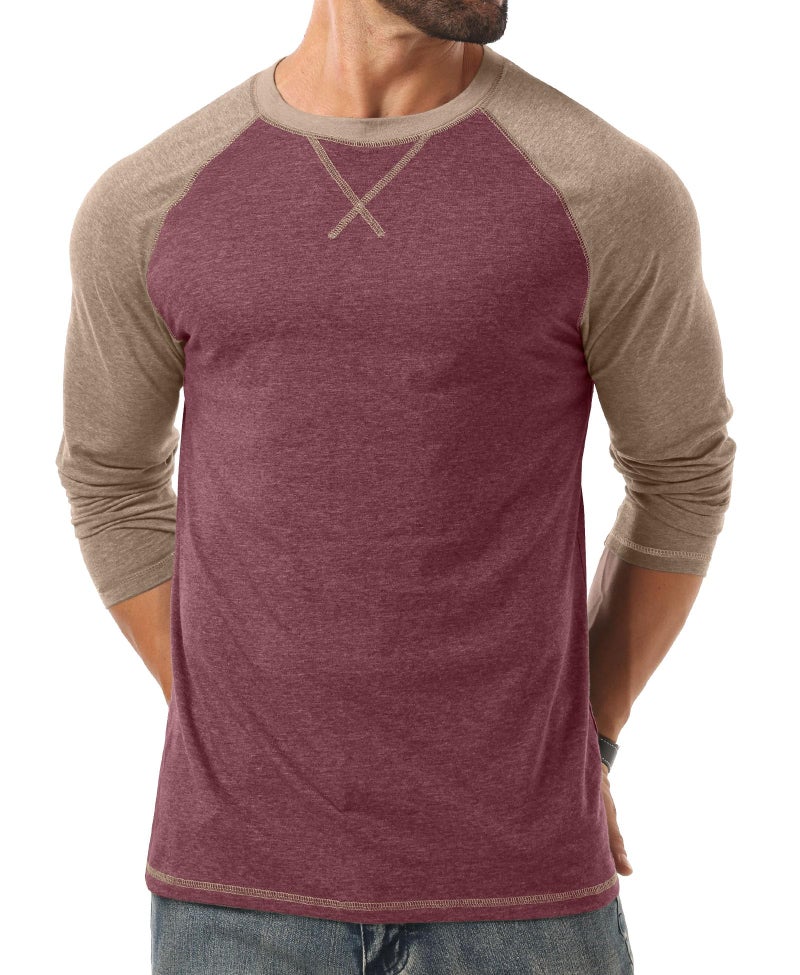 Askdeer Mens Cotton Shirts Long Sleeve Casual T-Shirts Soft Crew Neck Shirts Red - Image 4