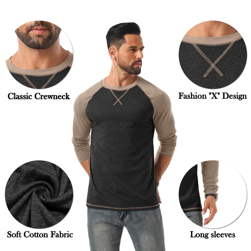 Askdeer Mens Cotton Shirts Long Sleeve Casual T-Shirts Soft Crew Neck Shirts Red - Image 5