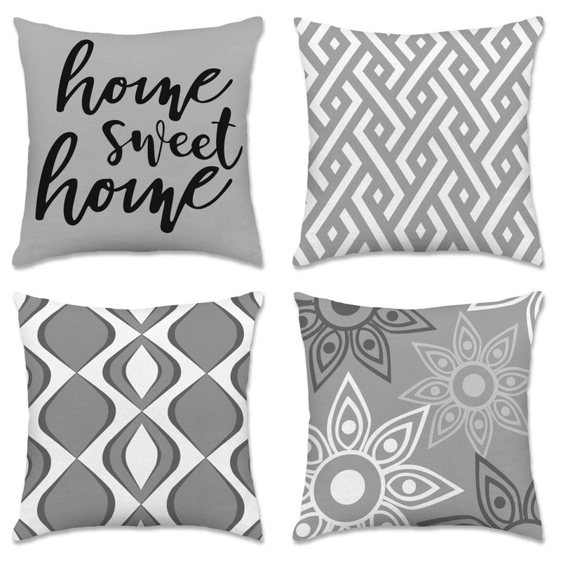 Hexagram Grey Geometric Pillow Covers 18x18 Set of 4, Decorative Outdoor Modern Boho Throw Pillow Covers, Home Sweet Home Farmhouse Cushion Case for Couch Sofa Indoor Bedroom Decor(No Insert) - Image 1