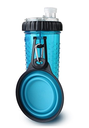 Dexas Popware for Pets Snack Duo Dual Chambered Hydration Bottle and Snack Container with Collapsible Pet Cup, Blue - Image 2