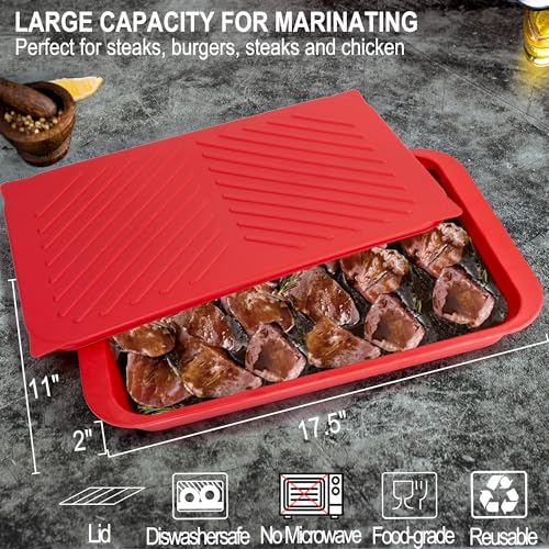 ECOIOU Grilling Prep and Serving Tray with Lid BBQ Deep Tray for Marinating Raw and Cooked Food Melamine Serving Trays for Food Black and Red - Image 3
