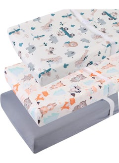 Tontukatu Tontukatu Changing Pad Cover Set 3 Pack Jersey Knit Ultra Soft for Baby Boys Girls Elephant Tiger/Fox/Grey  - Image 1