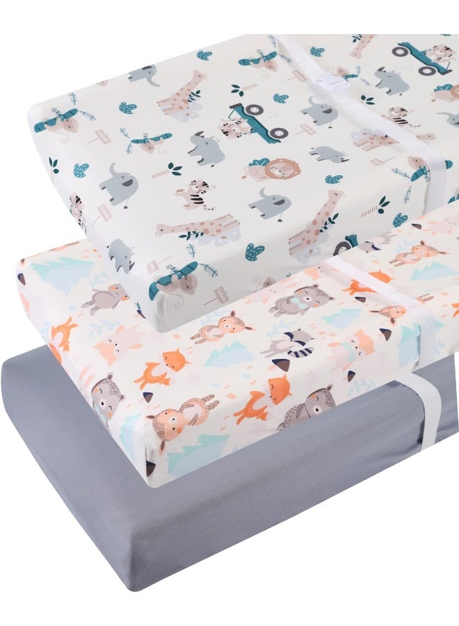 Tontukatu Tontukatu Changing Pad Cover Set 3 Pack Jersey Knit Ultra Soft for Baby Boys Girls Elephant Tiger/Fox/Grey - Image 1
