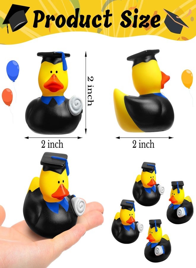 Sratte 24 Pack 2" Graduation Ducks Class of 2025 Diploma Grad Bulk Rubber Ducks for Cruise Student Adults Graduates Gift Prize Graduation Party Decorations School College(Black, Blue) - Image 2
