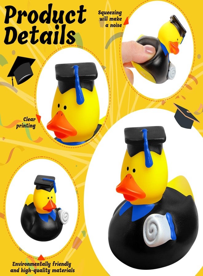 Sratte 24 Pack 2" Graduation Ducks Class of 2025 Diploma Grad Bulk Rubber Ducks for Cruise Student Adults Graduates Gift Prize Graduation Party Decorations School College(Black, Blue) - Image 3