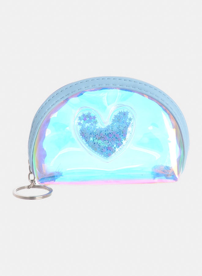 Akher el Ankoud Oval mini wallet with blue heart pattern key chain - Image 1