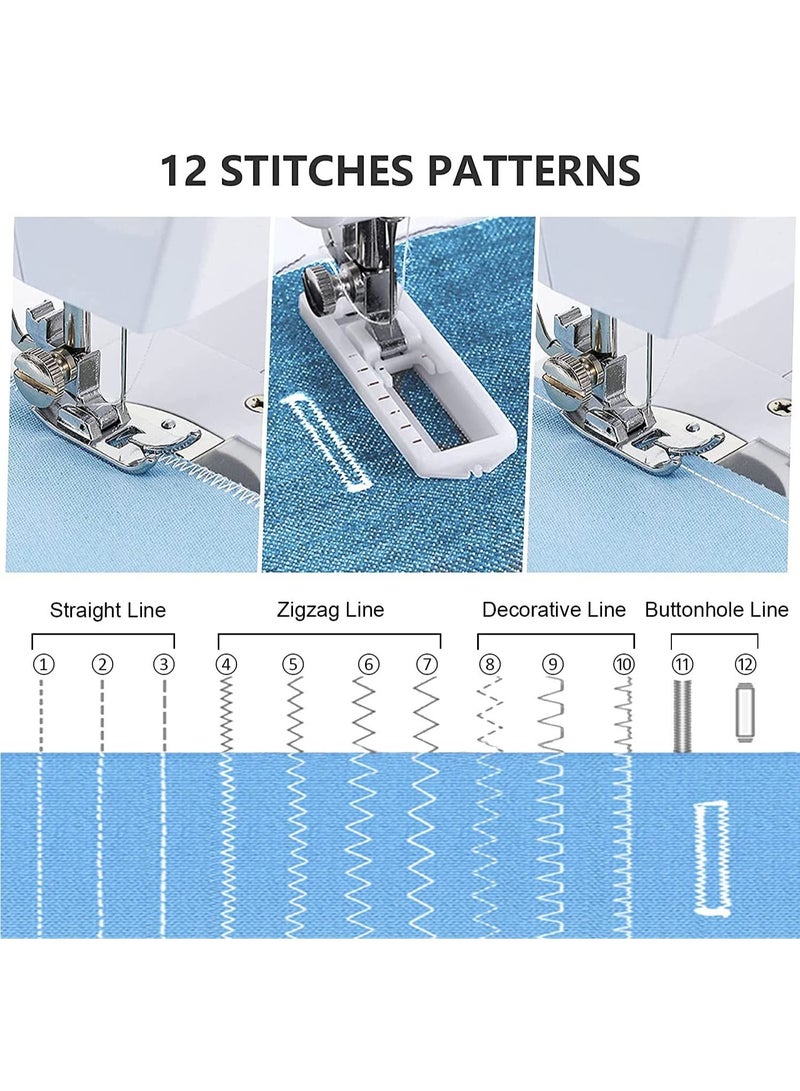 Sewing Machine Portable Mini Sewing Machine Electric Household Mending Machine 12 Built-in Stitch Pattern Computerized Sewing Kit for Beginner Fabric Children Cloth Family DIY Craft Tailor Embroidery  - Image 4