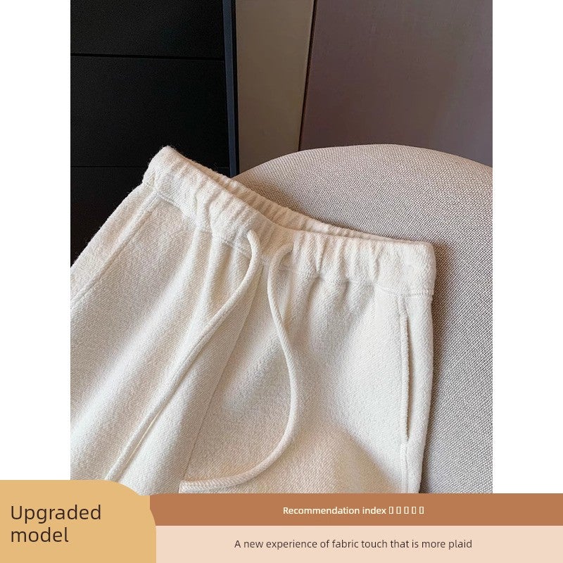 White woolen casual pants for children's autumn and winter drape soft glutinous rice pants high-waisted drawstring loose straight towel wide-leg pants - Image 1