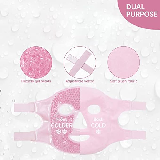 THMINS Cold Face Eye Mask Ice Pack Reduce Face Puff,Dark Circles,Gel Beads Hot Heat Cold Compress Pack,Face SPA for Woman Sleeping, Pressure, Headaches, Skin Care - Image 3