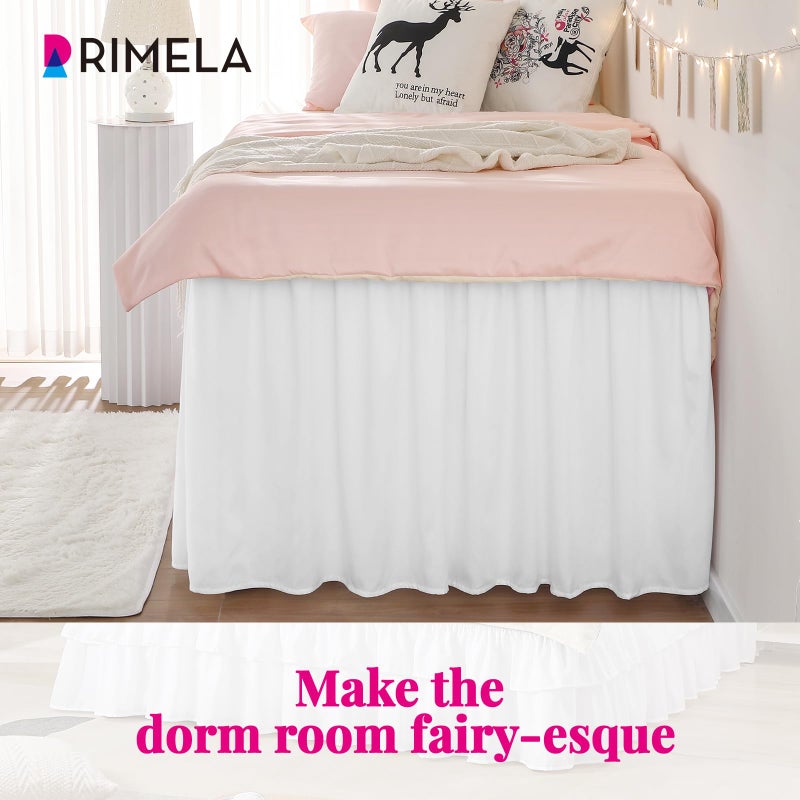 RIMELA تنورة سرير ريميلا دورتين توين XL بارتفاع 36 بوصة، سهلة التركيب، تنورة غبار مرنة طويلة جداً، بيضاء، قماش حريري صلب قابل للغسل في الغسالة (توين XL 80 بوصة طول × 39 بوصة عرض و توين 75 بوصة طول × 39 بوصة عرض) - Image 5
