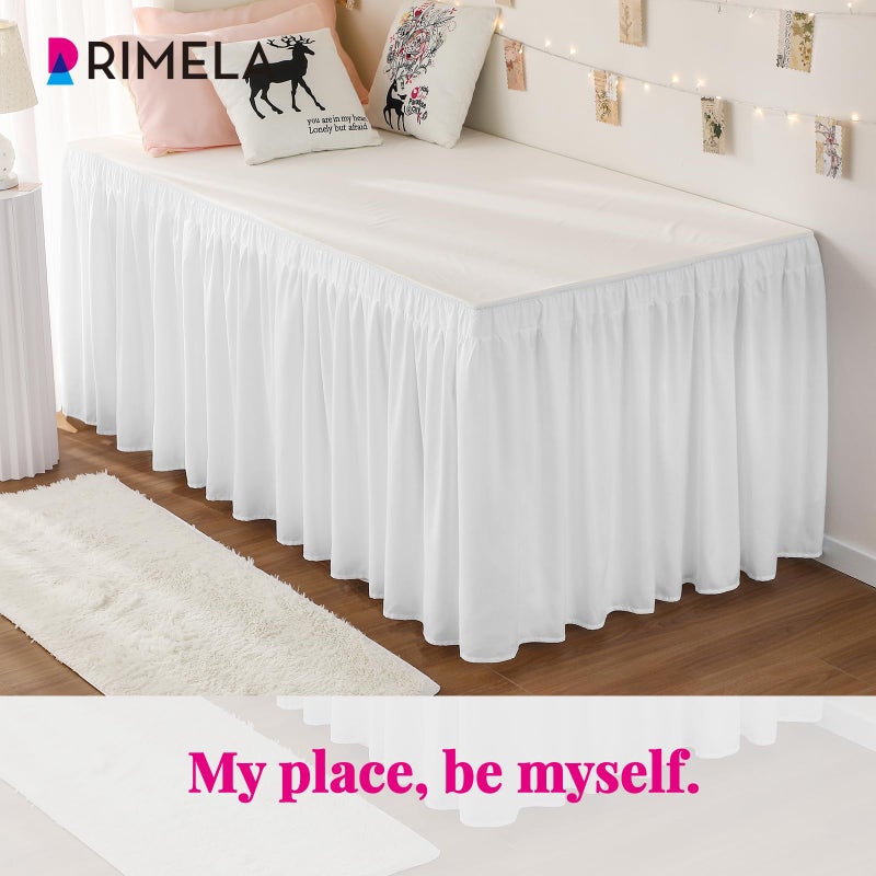 RIMELA تنورة سرير ريميلا دورتين توين XL بارتفاع 36 بوصة، سهلة التركيب، تنورة غبار مرنة طويلة جداً، بيضاء، قماش حريري صلب قابل للغسل في الغسالة (توين XL 80 بوصة طول × 39 بوصة عرض و توين 75 بوصة طول × 39 بوصة عرض) - Image 3