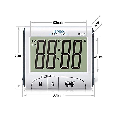 Baskety Digital Kitchen Timer & Stopwatch, Large Digits, Loud Alarm, Magnetic Stand (White) DC101 - Image 3