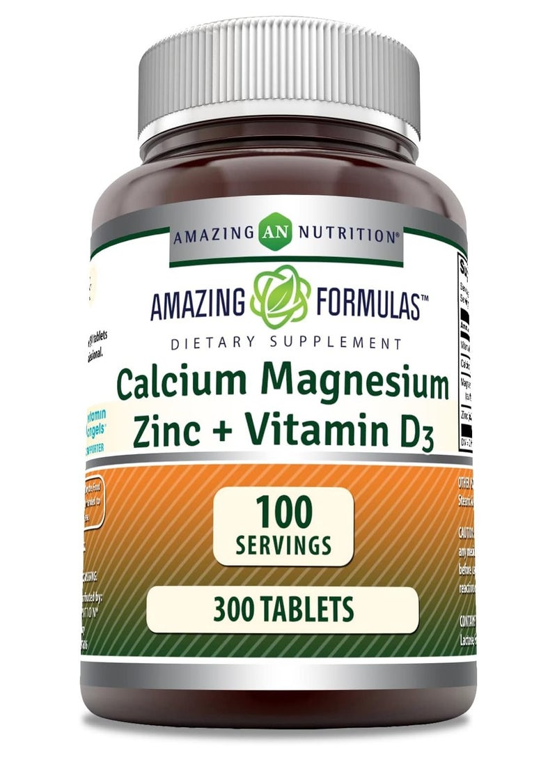 أميزينغ نيوترشن صيغ مذهلة كالسيوم ومغنيسيوم وزنك د3 - ​​300 قرص في كل زجاجة مكملة (كالسيوم 1000 مجم - مغنيسيوم 400 مجم - زنك 25 مجم بالإضافة إلى فيتامين د3 600 وحدة دولية - لكل وجبة مكونة من 3 أقراص)
