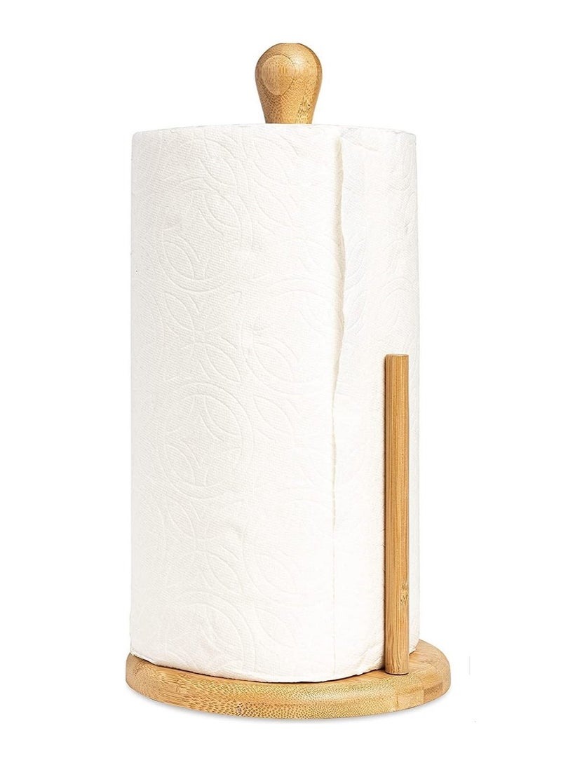 Kitchen Bamboo Vertical Tissue Holder Free Standing Natural bamboo Paper Towel Holder with Non Slip Base  - Image 1
