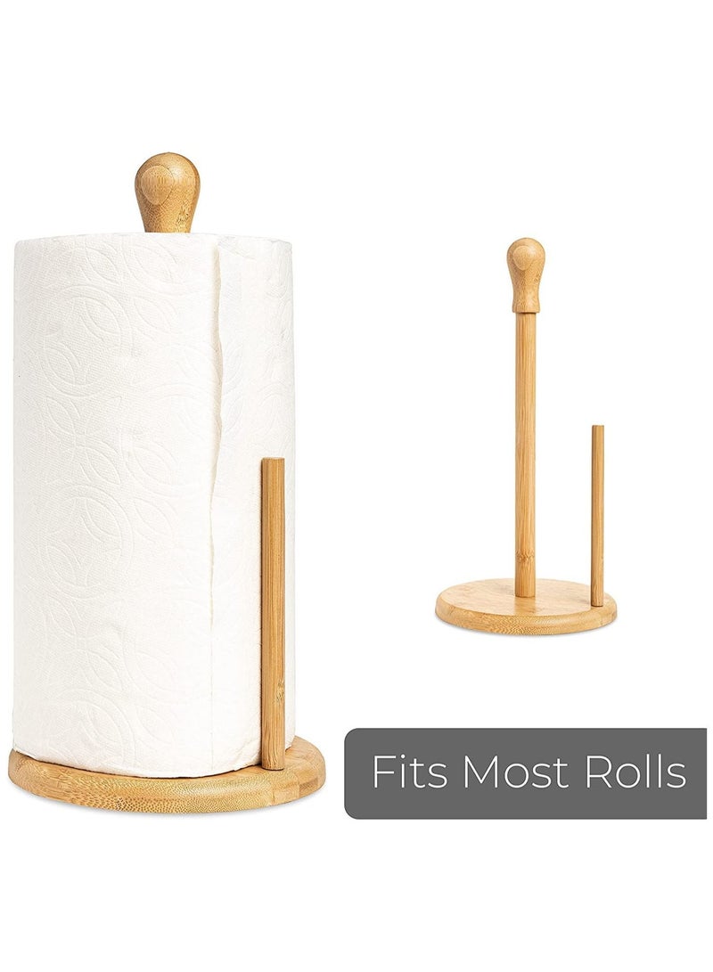 Kitchen Bamboo Vertical Tissue Holder Free Standing Natural bamboo Paper Towel Holder with Non Slip Base  - Image 2