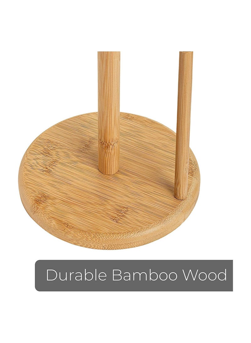 Kitchen Bamboo Vertical Tissue Holder Free Standing Natural bamboo Paper Towel Holder with Non Slip Base  - Image 4