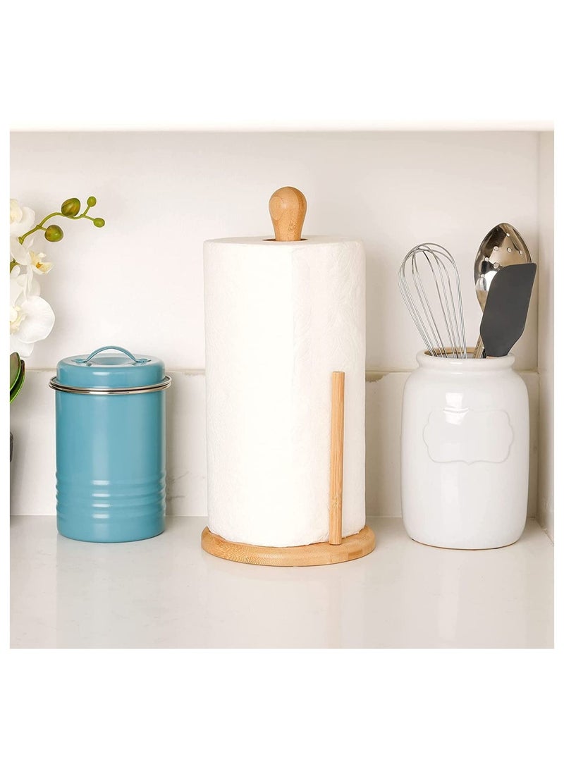 Kitchen Bamboo Vertical Tissue Holder Free Standing Natural bamboo Paper Towel Holder with Non Slip Base  - Image 5