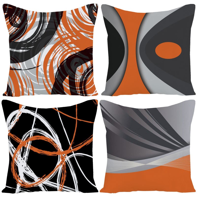 EZVING Set of 4 Throw Pillow Covers Modern Abstract Orange Stripes Gray Black White Acrylic Bold Grey Decorative Pillow Cases Home Decor Square 20x20 Inches Pillowcases - Image 1