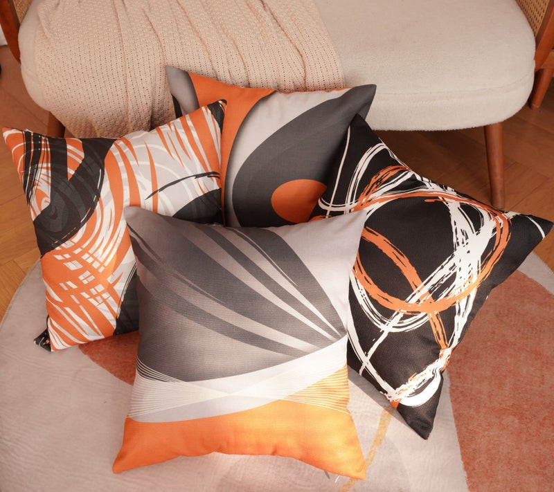 EZVING Set of 4 Throw Pillow Covers Modern Abstract Orange Stripes Gray Black White Acrylic Bold Grey Decorative Pillow Cases Home Decor Square 20x20 Inches Pillowcases - Image 4