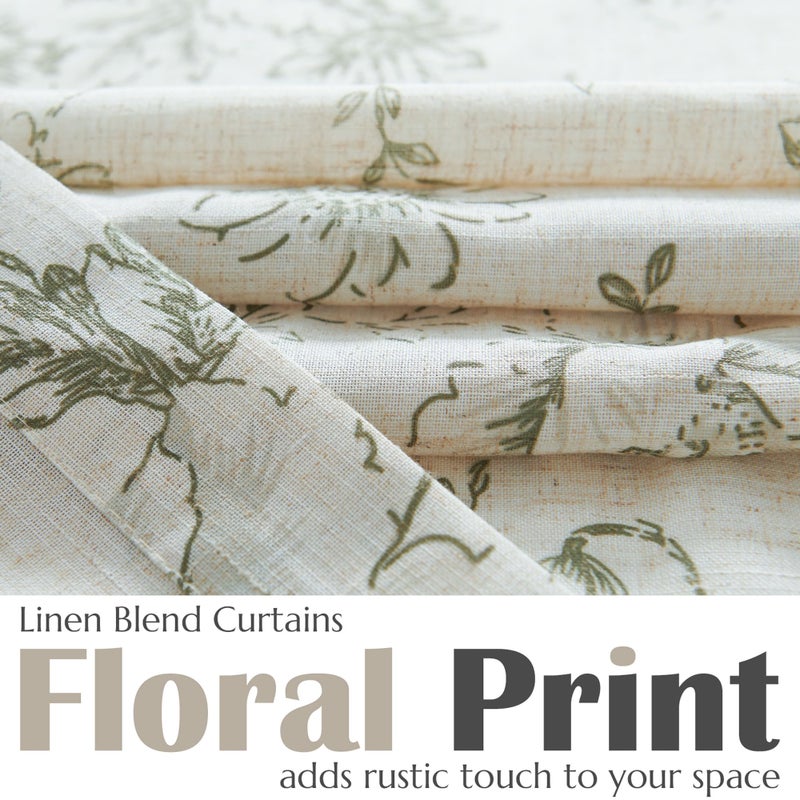 jinchan Tie Up Valance Curtain Floral Linen Valance for Window Farmhouse 45 Inch Botanical Short Window Treatment Adjustable Length for Kitchen Living Room Light Filtering 1 Panel Sage Green on Linen - Image 3