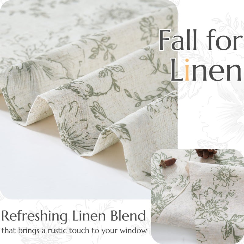 jinchan Tie Up Valance Curtain Floral Linen Valance for Window Farmhouse 45 Inch Botanical Short Window Treatment Adjustable Length for Kitchen Living Room Light Filtering 1 Panel Sage Green on Linen - Image 5