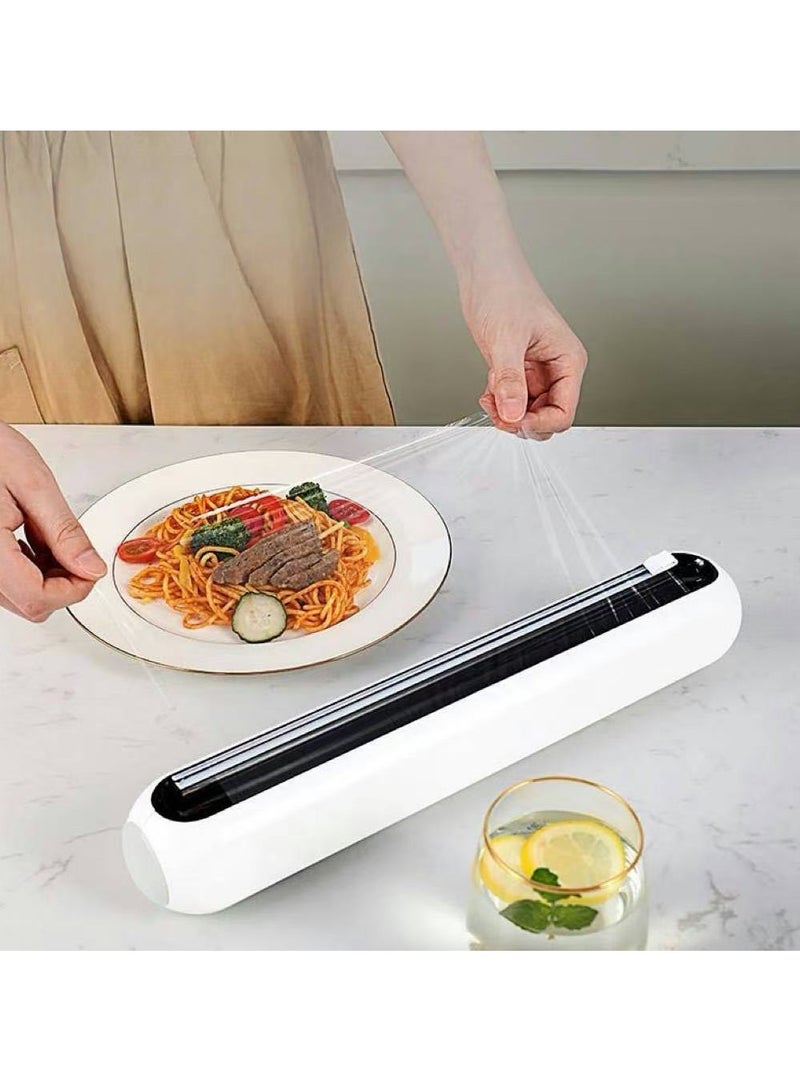 Plastic Wrap Dispenser with Slide Cutter Food Cling Wrap with Magnetic Base Wrap Film Cutter Refillable Cling Film Dispenser for Desktop，Refrigerator  - Image 2