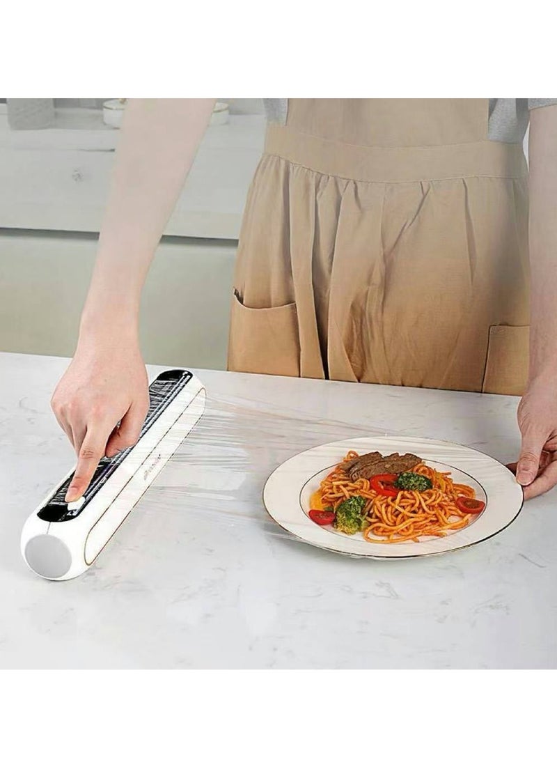 Plastic Wrap Dispenser with Slide Cutter Food Cling Wrap with Magnetic Base Wrap Film Cutter Refillable Cling Film Dispenser for Desktop，Refrigerator  - Image 3