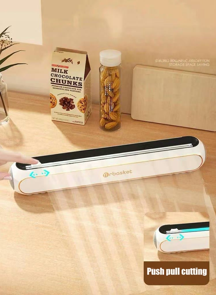 Plastic Wrap Dispenser with Slide Cutter Food Cling Wrap with Magnetic Base Wrap Film Cutter Refillable Cling Film Dispenser for Desktop，Refrigerator  - Image 4