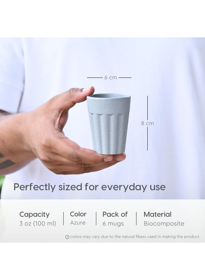 eha Set of 6 Earth-Friendly Cutting Chai Cups | 100 ml | Coffee Cup Made with Rice Husk & Bamboo Fibers | Microwave Safe Tea Set |Hot & Cold Coffee Mug, Milk & Tea Cup Set| Azure - Image 2