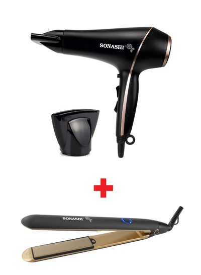 SONASHI Hair Dryer With Straightener SHD-5004 + SHS-2067N Black/Gold