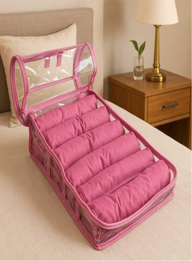 SNA Satin Six Roll Bangle Case Bangle Box Vanity Box (Pink) - Image 3