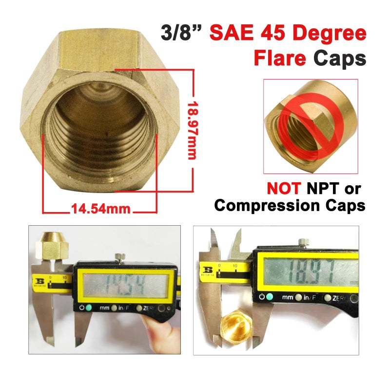 Legines 3/8" Flare Cap, Brass SAE 45 Degree Flare Tube Fitting, Pack of 2 - Image 3