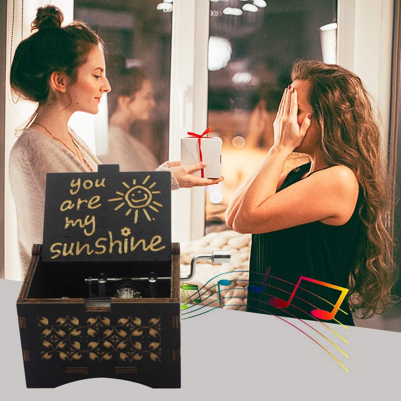 byykit You are My Sunshine Music Boxes,Unique Gifts for Mom/Daughter/Wife,Wooden Hand Crank Vintage Black Musical Boxes for Birthday/Anniversary/Christmas/Valentines Day/Mothers Day - Image 4