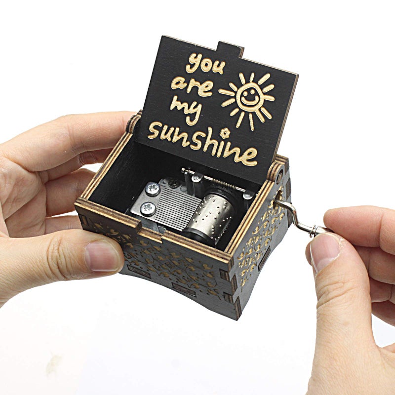 byykit You are My Sunshine Music Boxes,Unique Gifts for Mom/Daughter/Wife,Wooden Hand Crank Vintage Black Musical Boxes for Birthday/Anniversary/Christmas/Valentines Day/Mothers Day - Image 2