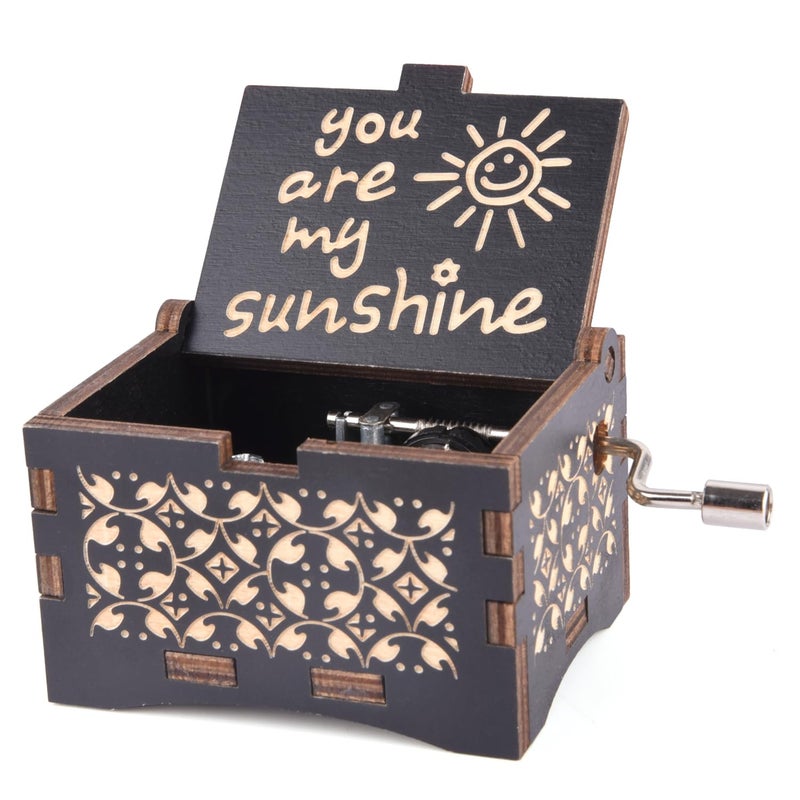 byykit You are My Sunshine Music Boxes,Unique Gifts for Mom/Daughter/Wife,Wooden Hand Crank Vintage Black Musical Boxes for Birthday/Anniversary/Christmas/Valentines Day/Mothers Day - Image 1