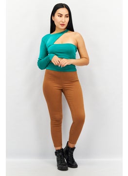 NA-KD Women Round Neck One Shoulder Sleeves Cut Out Shirt, Green  - Image 4