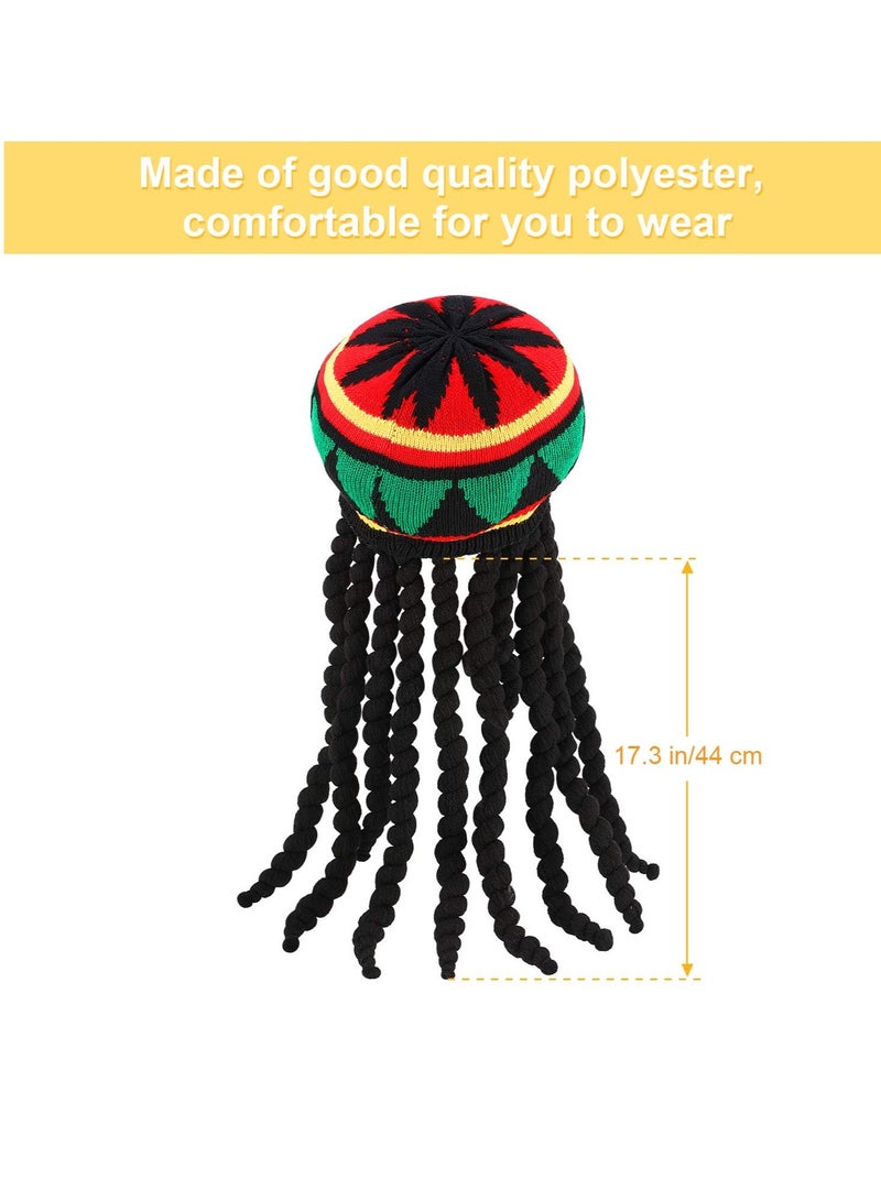 SYOSI مجموعة من 2 قبعة ضفيرة، باروكة شعر ضفائر سوداء، قبعة راستا، قبعة بيني للرجال والنساء كهدية راستا جديدة - Image 3