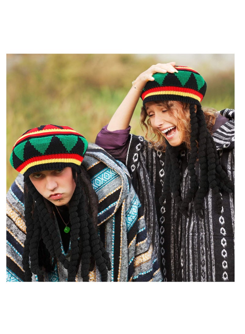 SYOSI مجموعة من 2 قبعة ضفيرة، باروكة شعر ضفائر سوداء، قبعة راستا، قبعة بيني للرجال والنساء كهدية راستا جديدة - Image 2