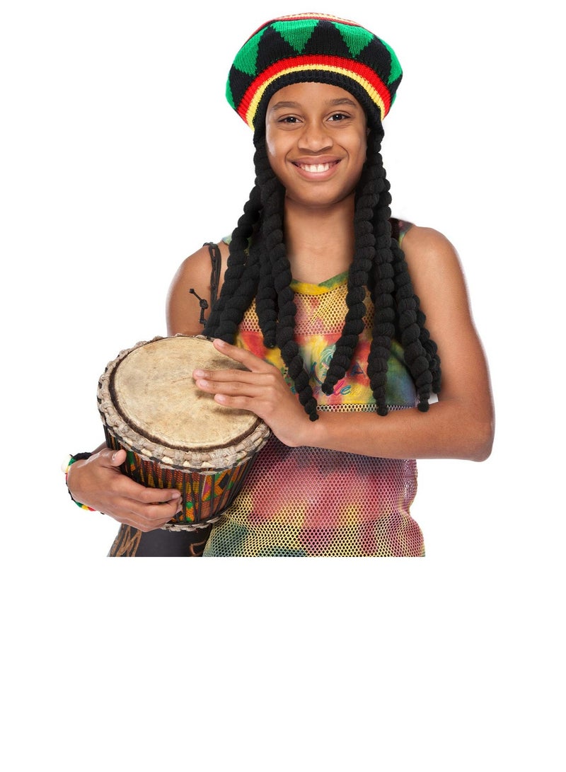 SYOSI مجموعة من 2 قبعة ضفيرة، باروكة شعر ضفائر سوداء، قبعة راستا، قبعة بيني للرجال والنساء كهدية راستا جديدة - Image 4