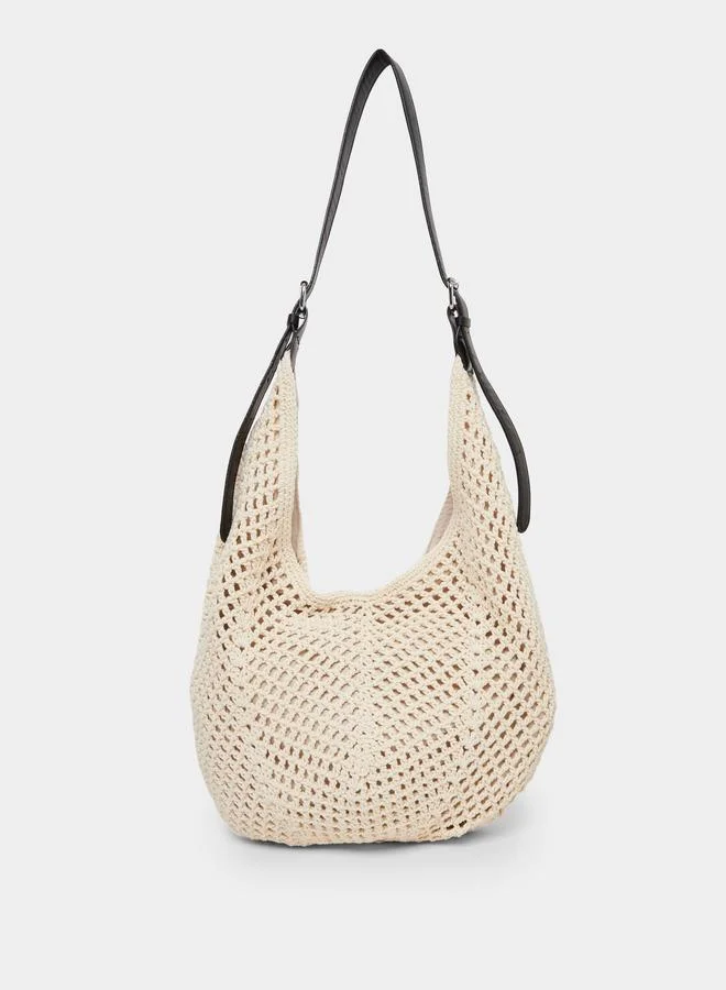Styli Styli Beige Crochet Hobo Bag