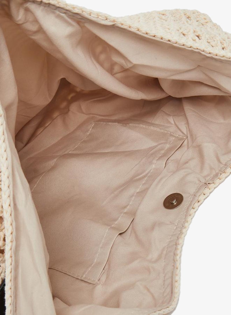Styli Beige Crochet Hobo Bag - Image 4