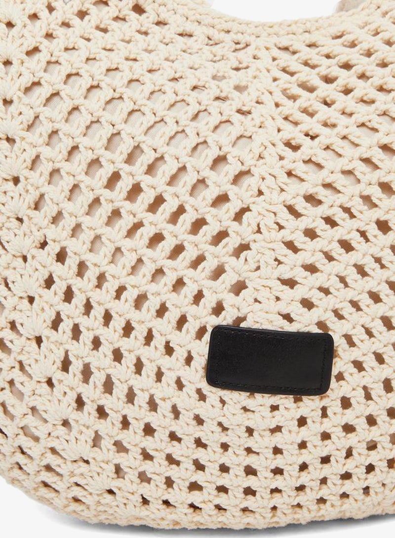 Styli Beige Crochet Hobo Bag - Image 3