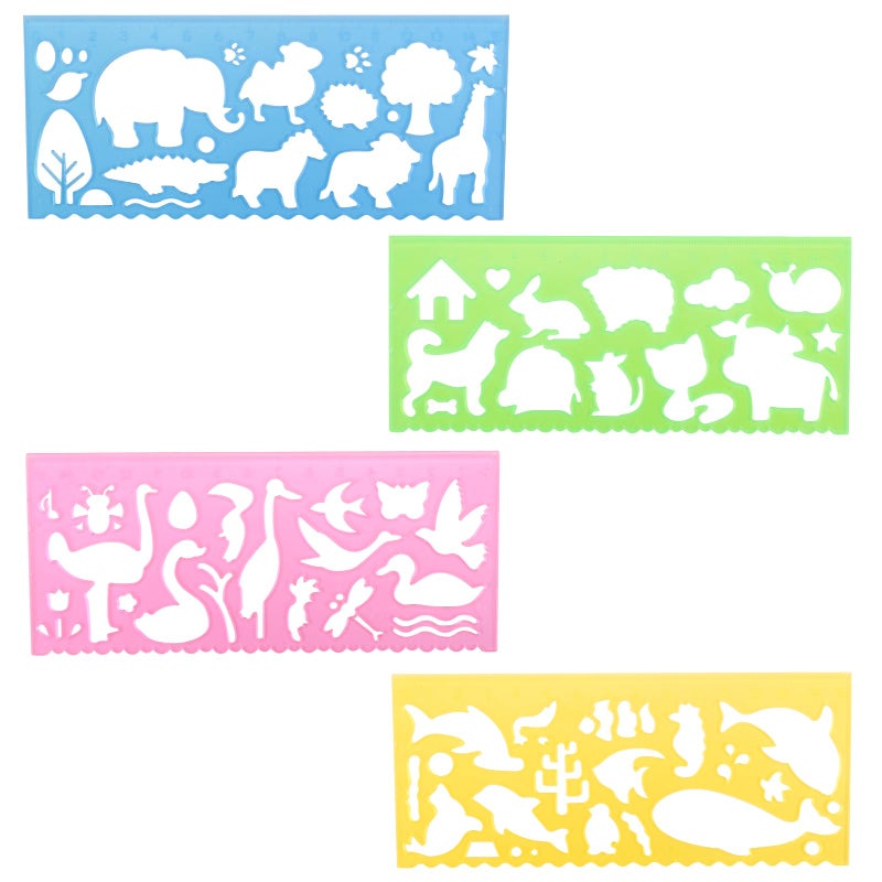 minimaliving Template for Drawing,4 Pack Clear Ruler Animal-Shaped Stencils Drafting Tools Set Stencil Maker Rulers,Rulers for Kids,Measuring Templates Rulers for Office,School,Drawing - Image 1