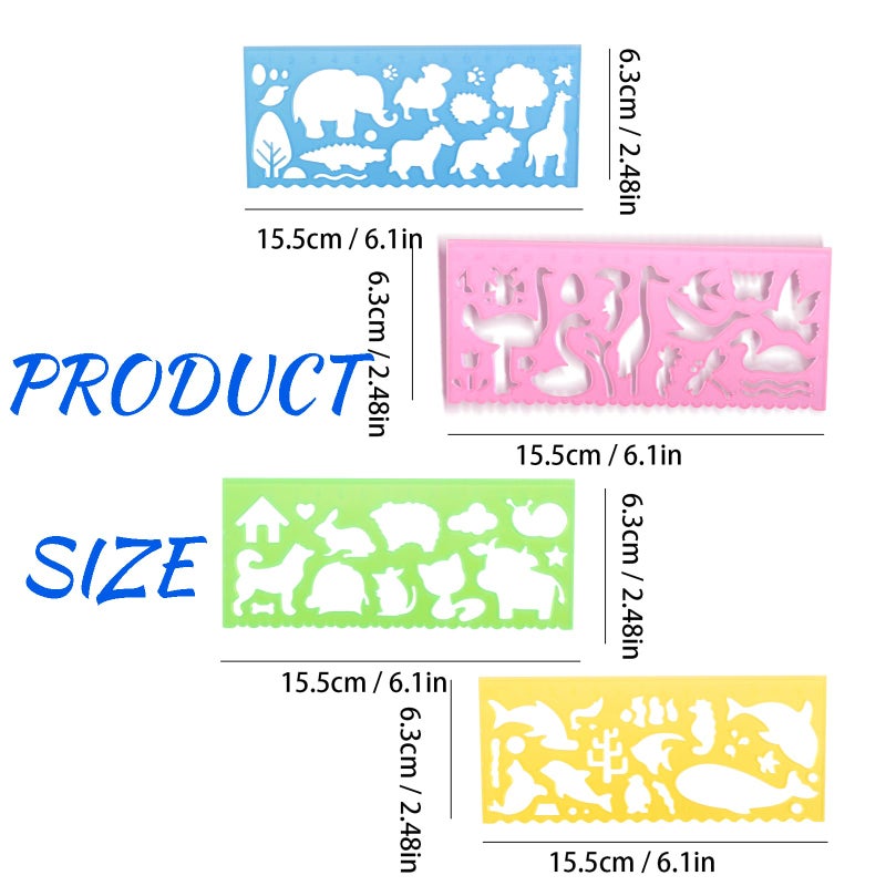 minimaliving Template for Drawing,4 Pack Clear Ruler Animal-Shaped Stencils Drafting Tools Set Stencil Maker Rulers,Rulers for Kids,Measuring Templates Rulers for Office,School,Drawing - Image 5