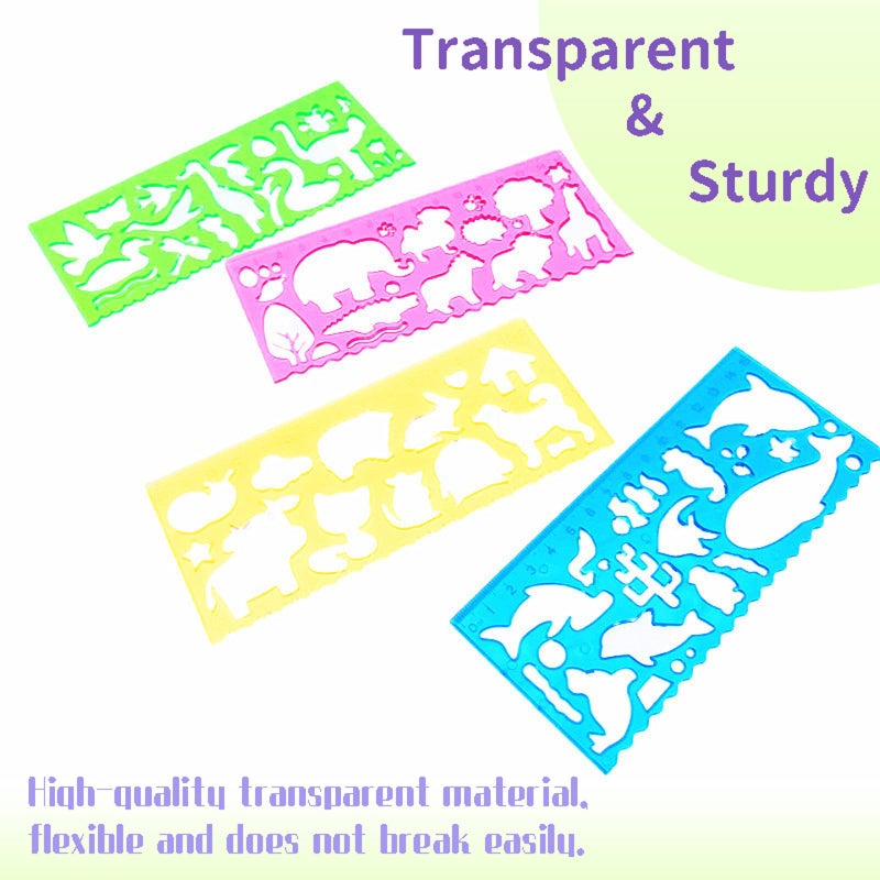 minimaliving Template for Drawing,4 Pack Clear Ruler Animal-Shaped Stencils Drafting Tools Set Stencil Maker Rulers,Rulers for Kids,Measuring Templates Rulers for Office,School,Drawing - Image 4