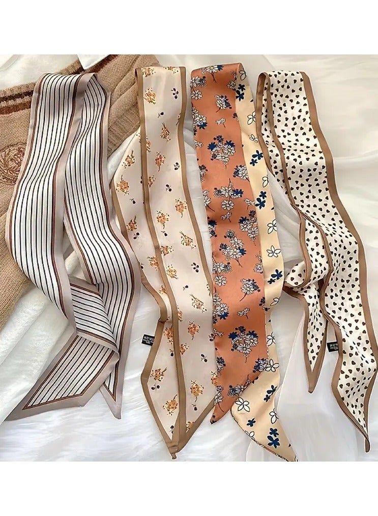 روزينو مجموعة من 4 أوشحة شعر، تحتوي على ربطات عنق لذيل الحصان، وأوشحة رقبة، وأوشحة محفظة من البوليستر للأغراض الزخرفية، وإكسسوارات شعر عصرية للنساء والفتيات. - Image 1